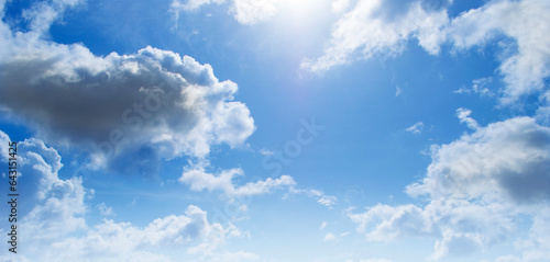 White cloud with blue sky scene background.Morning sun light beautiful bright fresh concept.Decorate layout or advertisement design sign.View of copy space.