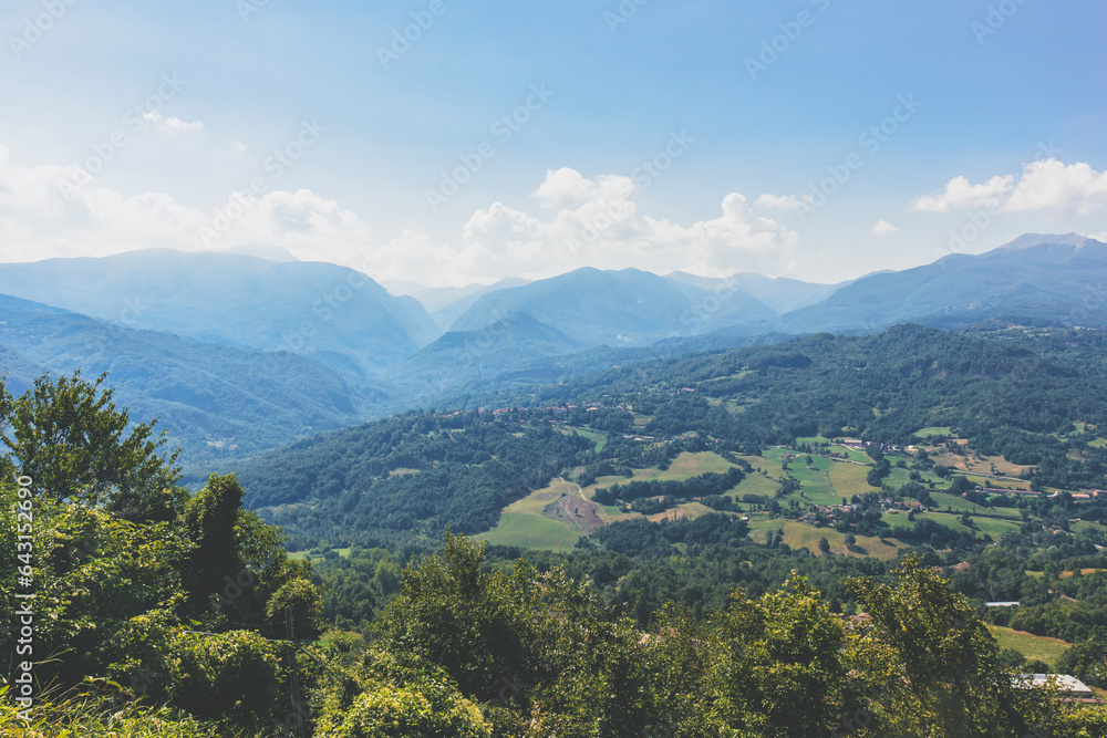 Top view of the landscape of Tuscan Emilian Apennines in Busana (Ventasso municipality), Italy. Copy space.