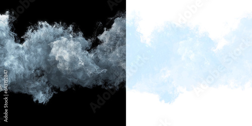 Dynamic turbulent smoke cloud with particles, isolated on black and transparent background for easy overlay. Perfect for design projects, film production, and visual effects.