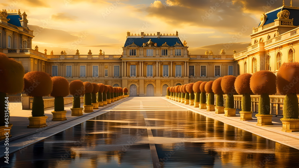 exterior scene of the Palace of Versailles - obrazy, fototapety, plakaty 