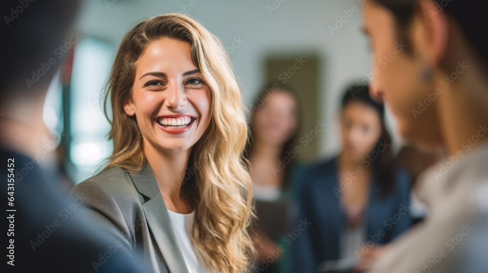 smart woman present work and got praise and complement from team colleague. People applaud hands with happy smile congratulation in meeting room. Business finance smart woman present work and got praise and complement from team colleague. People applaud hands with happy smile congratulation in meeting room. Business finance