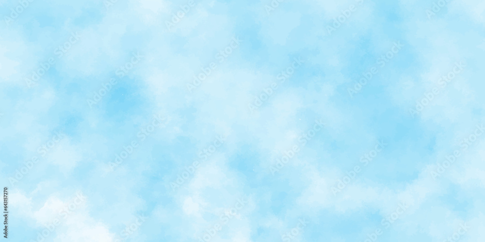 Fresh and shiny White clouds on blue sky with tiny clouds, Hand painted watercolor shades sky clouds,Bright blue cloudy sky vector illustration.