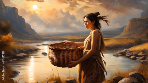 paleolithic woman carrying a basket photo