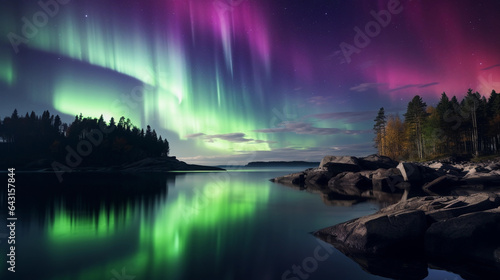 Aurora Borealis, swaying gracefully in the night sky, dreamy, magical atmosphere, long exposure, vivid greens and purples