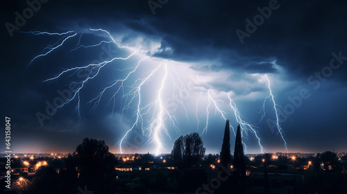 Hyper - realistic lightning bolt, streaking across a pitch - black sky, intense contrast, dramatic lighting