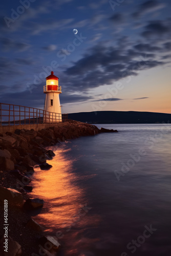Old lighthouse at sunset on the seashore. © July P