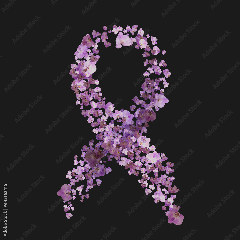 Orchid Pink Breast Cancer Symbol Awareness Flower on Shape of Ribbon 3D Illustration
