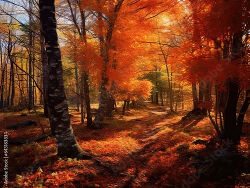 Vibrant autumn leaves create tapestry of colors in tranquil forest, seasonal beauty., made with Generative AI