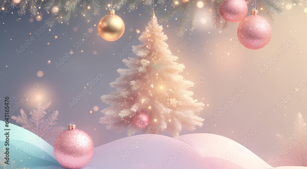 Fototapeta premium Christmas background with christmas tree and balls.Ai