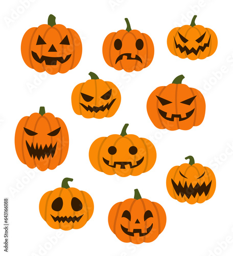 halloween pumpkin face lantern icon symbol set scary spooky horror vector graphic design orange cartoon illustration