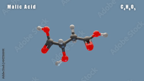 Malic Acid of C4H6O5 3D Conformer animated render. Food additive E296 photo