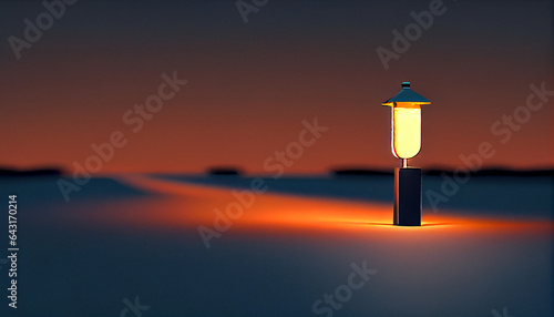 Lamp post light on the road site and bright minimalism natural background, light at night. Ai generated image 