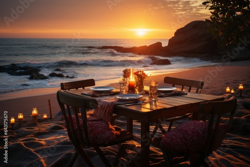 Beachside romance at sunset A tranquil dinner scene