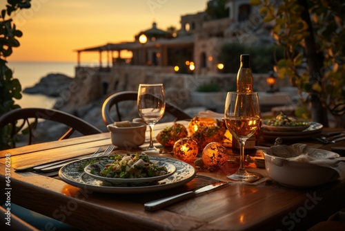 Mediterranean restaurant ambiance An outdoor dinner