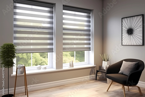 Vision Blinds - USA - Striped fabric with translucent and solid bands (Generative AI)