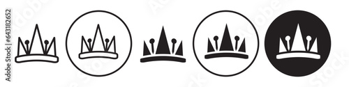 Royalty icon. King crown symbol. Royal luxury prince jewelry vector set. Flat outline of elegant imperial monarch throne. Queen jewel logo