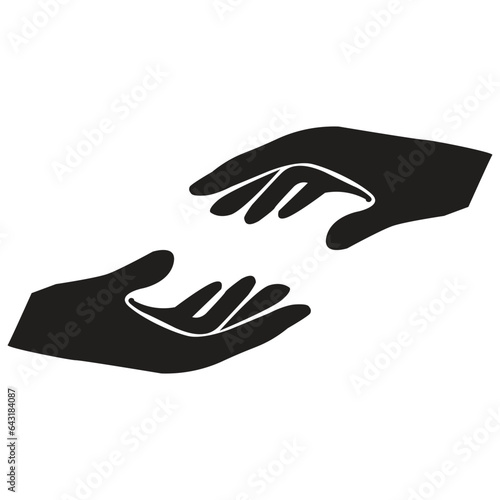 Hand drawn cupped hands illustration. Raised hands vector concept. Volunteering charity, votes, support, hope and peace. Vector human open hands isolated on white background