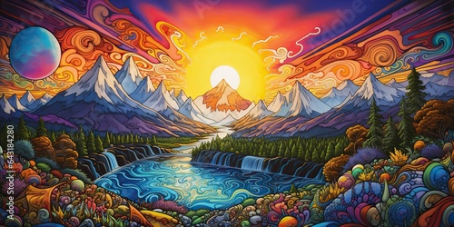 Wallpaper Mural AI Generated. AI Generative. Drawing painting watercolor art landscape background outdoor nature. Relax chill inspirational vibe Torontodigital.ca