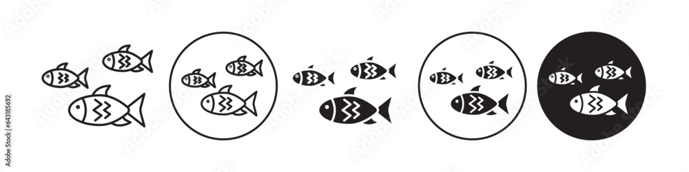 Shoal icon. Many Fish swimming together in ocean symbol. Vector set of aqua animal wildlife group swim. Flat outline of marine fishing in underwater sea. Fish drawing illustration Shoal icon. Many Fish swimming together in ocean symbol. Vector set of aqua animal wildlife group swim. Flat outline of marine fishing in underwater sea. Fish drawing illustration