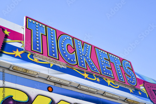 Amusement park carnival ride entrance ticket booth sign