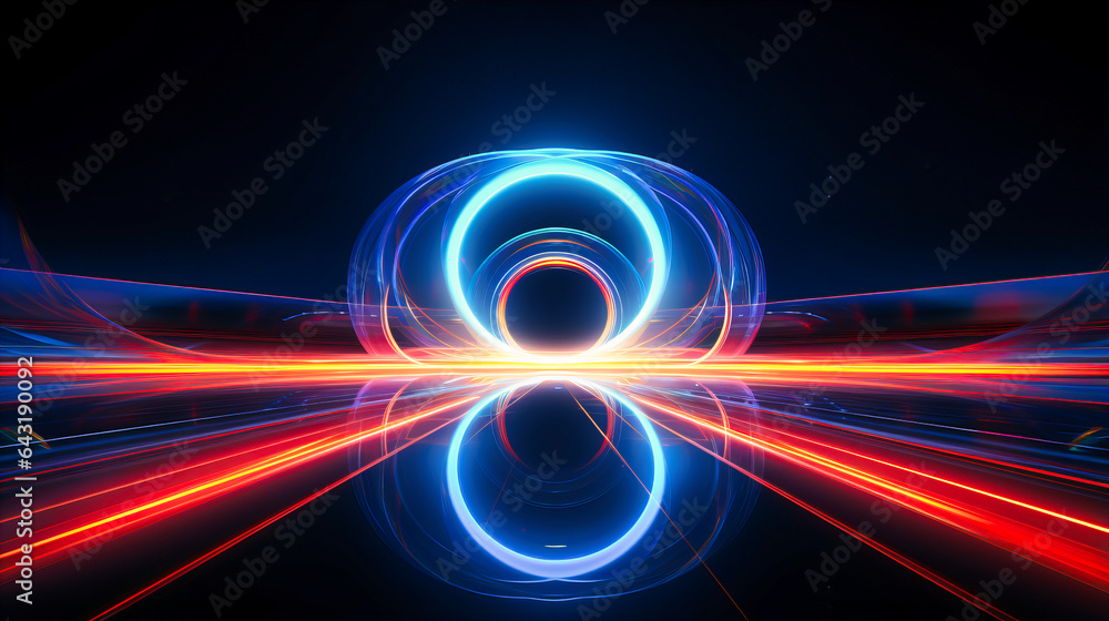 Neon circles interlinking in a rhythmic pattern Neon circles interlinking in a rhythmic pattern