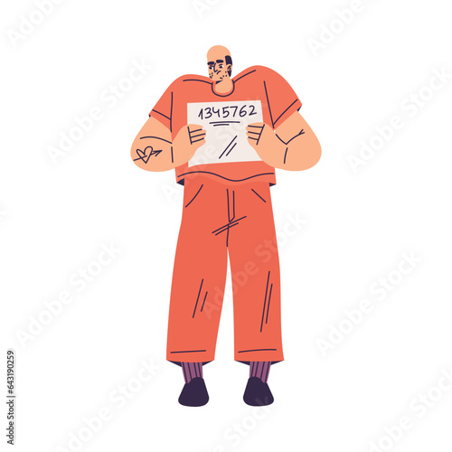 Man Criminal and Bandit Character in Orange Outfit with Number Vector Illustration