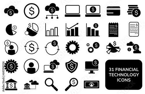 Set of Black and White FinTech Icons