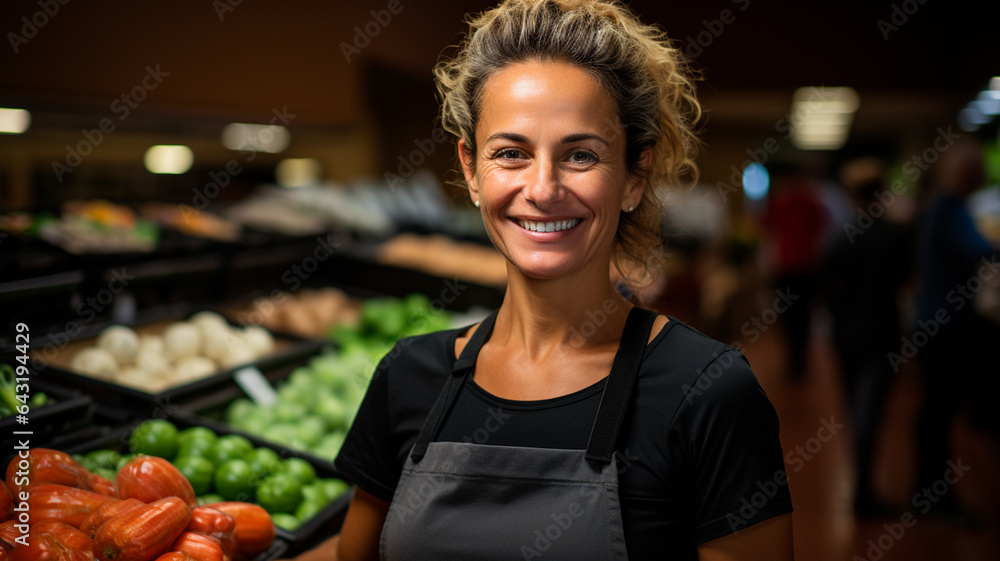 portrait of happy woman in supermarket