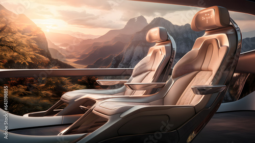 there are two seats in the car with a mountain view Generative AI © boopul