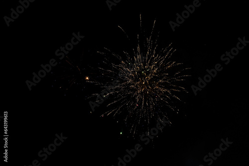 Fireworks sparkles on a black night sky