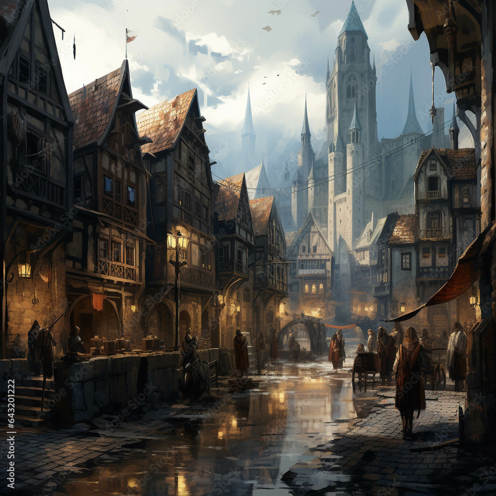 European medieval city illustration