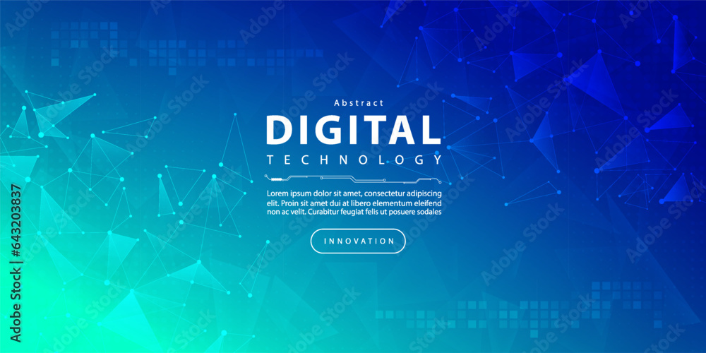 Digital technology banner blue green background concept, cyber technology light effect, abstract tech, innovation future data, internet network, Ai big data, lines dots connection, illustration vector