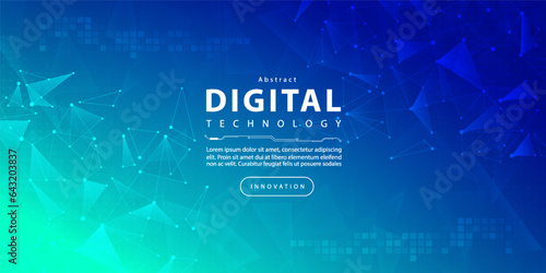 Digital technology banner blue green background concept, cyber technology light effect, abstract tech, innovation future data, internet network, Ai big data, lines dots connection, illustration vector