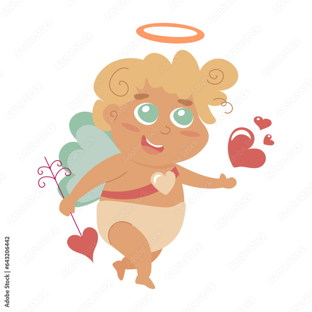 Fototapeta premium Cute cupid character with an arrow. Happy child