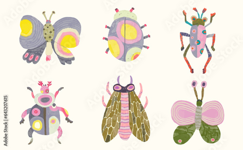 Butterflys dragonfly bug and ladybug. watercolor painting vector of cute insect. isolated animal illustration.