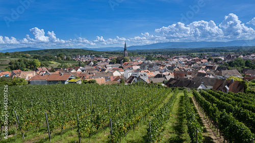 View on wine town Ihringen, Kaiserstuhl (Vogtsburg). Rhine plain, Baden Wuerttemberg, Germany, Europe