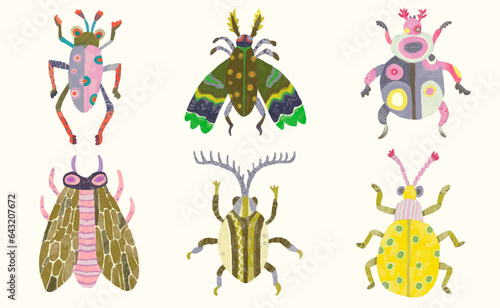 Butterflys dragonfly bug and ladybug. watercolor painting vector of cute insect. isolated animal illustration.