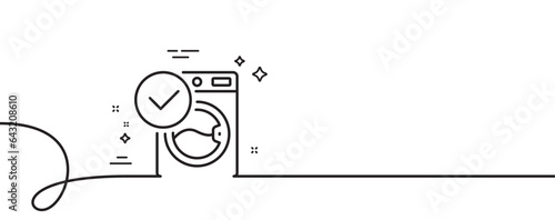 Washing machine line icon. Continuous one line with curl. Wash laundry sign. Washable cleaner symbol. Washing machine single outline ribbon. Loop curve pattern. Vector