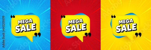 Mega sale bubble. Sunburst offer banner, flyer or poster. Discount banner shape. Coupon sticker icon. Mega sale promo event banner. Starburst pop art coupon. Special deal. Vector