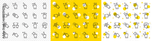 Hand swipe, Slide gesture, Multitasking icons. Touchscreen gesture line icons. Touchscreen technology, tap on screen, drag and drop. Smartphone mobile app or user interface. Vector