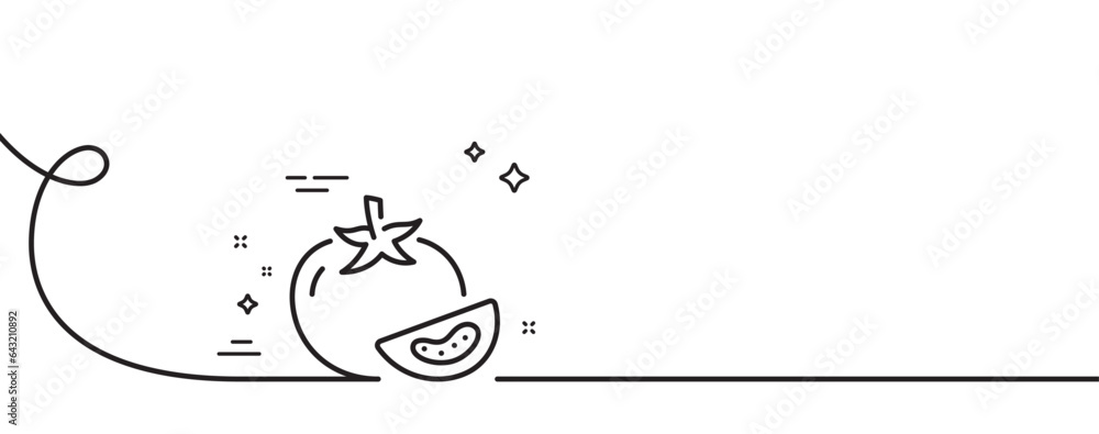 Tomato line icon. Continuous one line with curl. Vegetable food sign. Diet nutrition symbol. Tomato single outline ribbon. Loop curve pattern. Vector Tomato line icon. Continuous one line with curl. Vegetable food sign. Diet nutrition symbol. Tomato single outline ribbon. Loop curve pattern. Vector