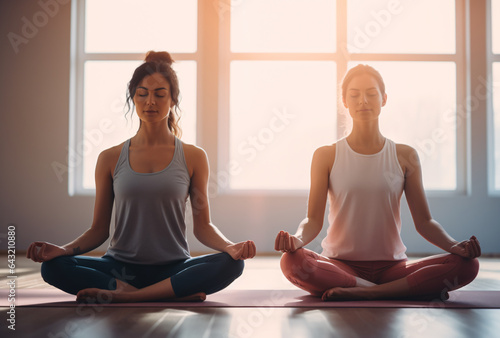 Young women doing yoga in gym