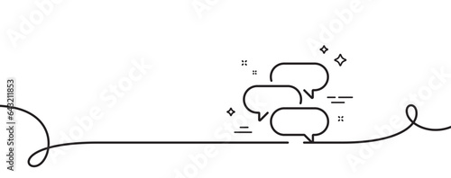 Talk bubble line icon. Continuous one line with curl. Speech bubble sign. Chat message symbol. Talk bubble single outline ribbon. Loop curve pattern. Vector