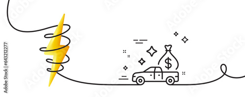 Cash transit line icon. Continuous one line with curl. Money collector car sign. Cash collection machine symbol. Cash transit single outline ribbon. Loop curve with energy. Vector