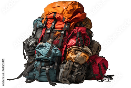 Pile of Backpacks with Transparent Background. AI