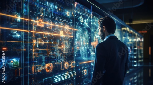 Wallpaper Mural Elderly IT engineer expert in the field of cybersecurity works at a computer in a modern data center Torontodigital.ca