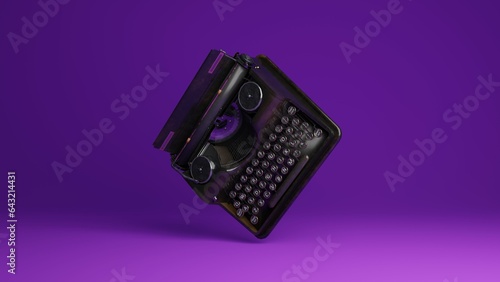 Typewriter 3d illustration. 3d rendered background image. Vintage typewriter