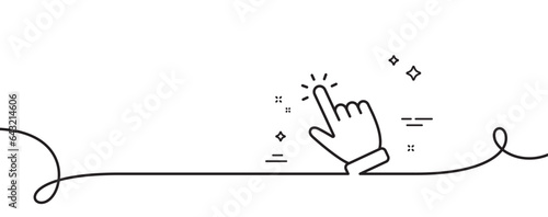 Hand cursor line icon. Continuous one line with curl. Click action sign. Finger pointer symbol. Cursor single outline ribbon. Loop curve pattern. Vector