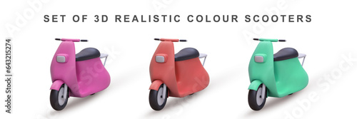 3d set scooters on white background. Vector illustration.