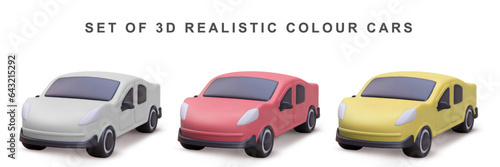 3d set cars on white background. Vector illustration.